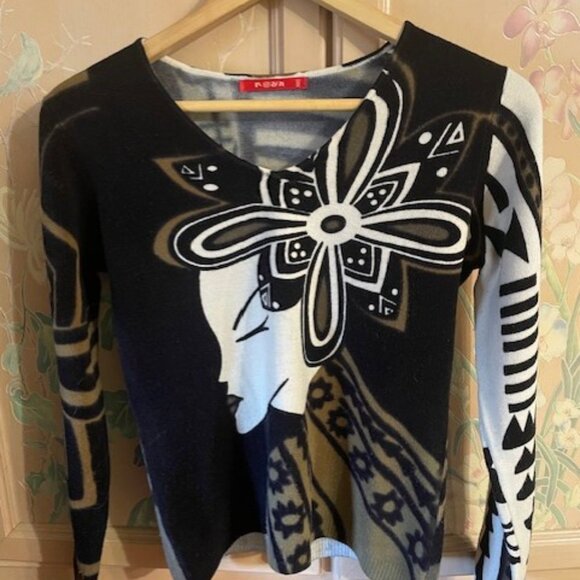 Vintage NOUN PARIS Japanese Lady Graphic Long Sleeve Knit Size S - Picture 3 of 9